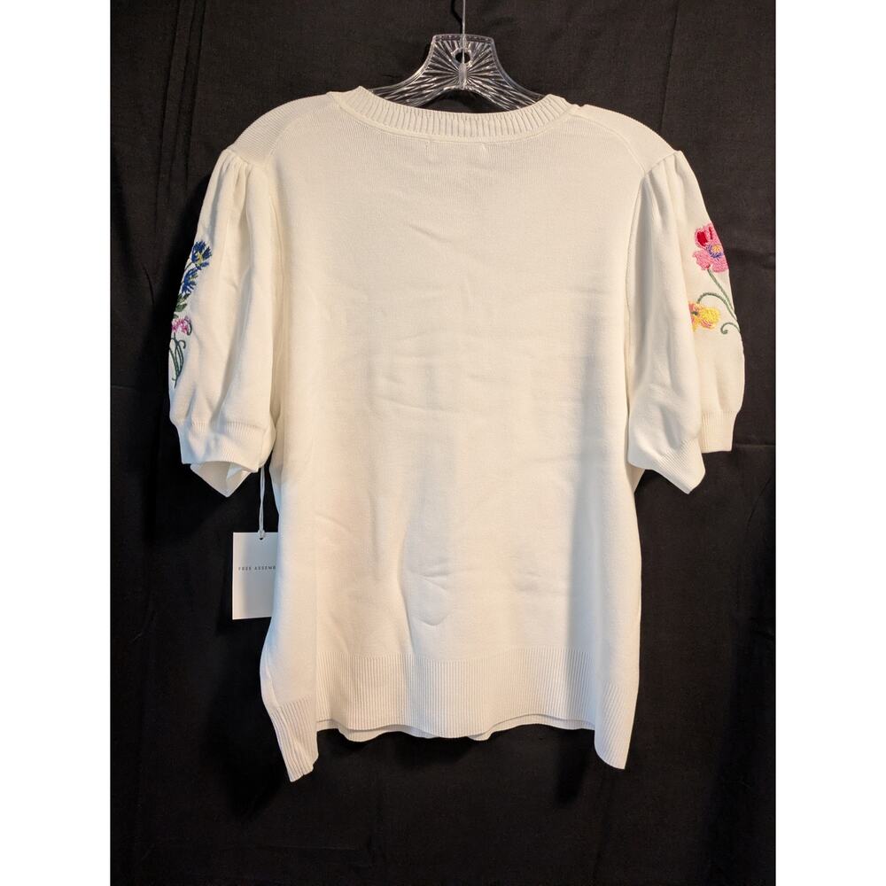 Free Assembly Embroidered Cardigan Sweater with Puff Sleeves, Lightweight M - Picture 4 of 4